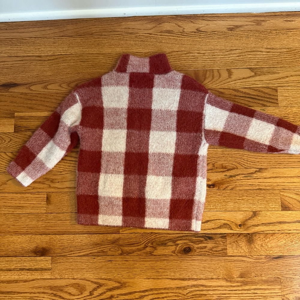 Zara Kids Buffalo Plaid Red & Cream Plaid Soft Fuzzy Knit Warm Winter Sweater 6 - Picture 7 of 7